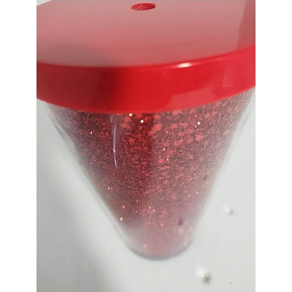 Starbucks 2018 Red Glitter Cold Cup Tumbler Stars‎ 16 Oz No Straw
